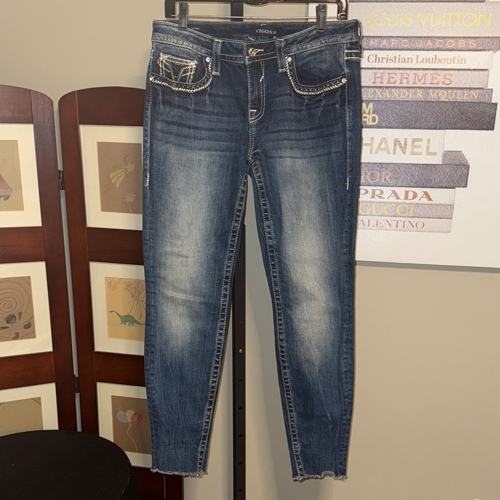 Vigoss Women's Distressed Blue Ankle Jeans heritage fit
